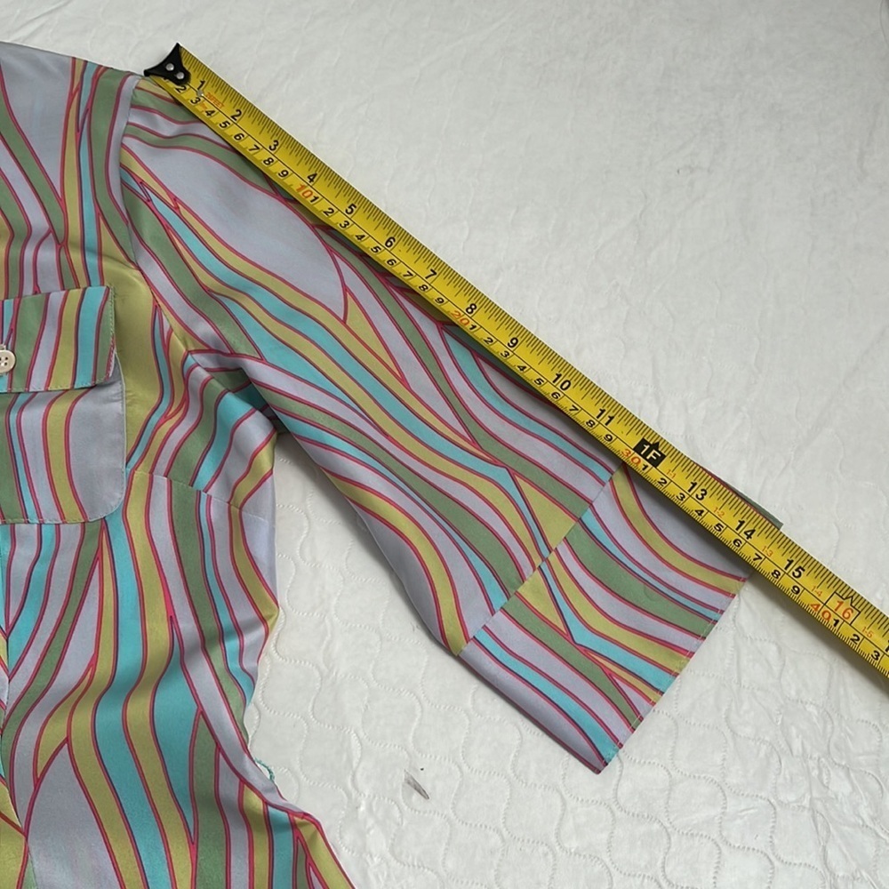 Anthropologie multicolor silk retro pastel patterned shirt dress M - Picture 10 of 11
